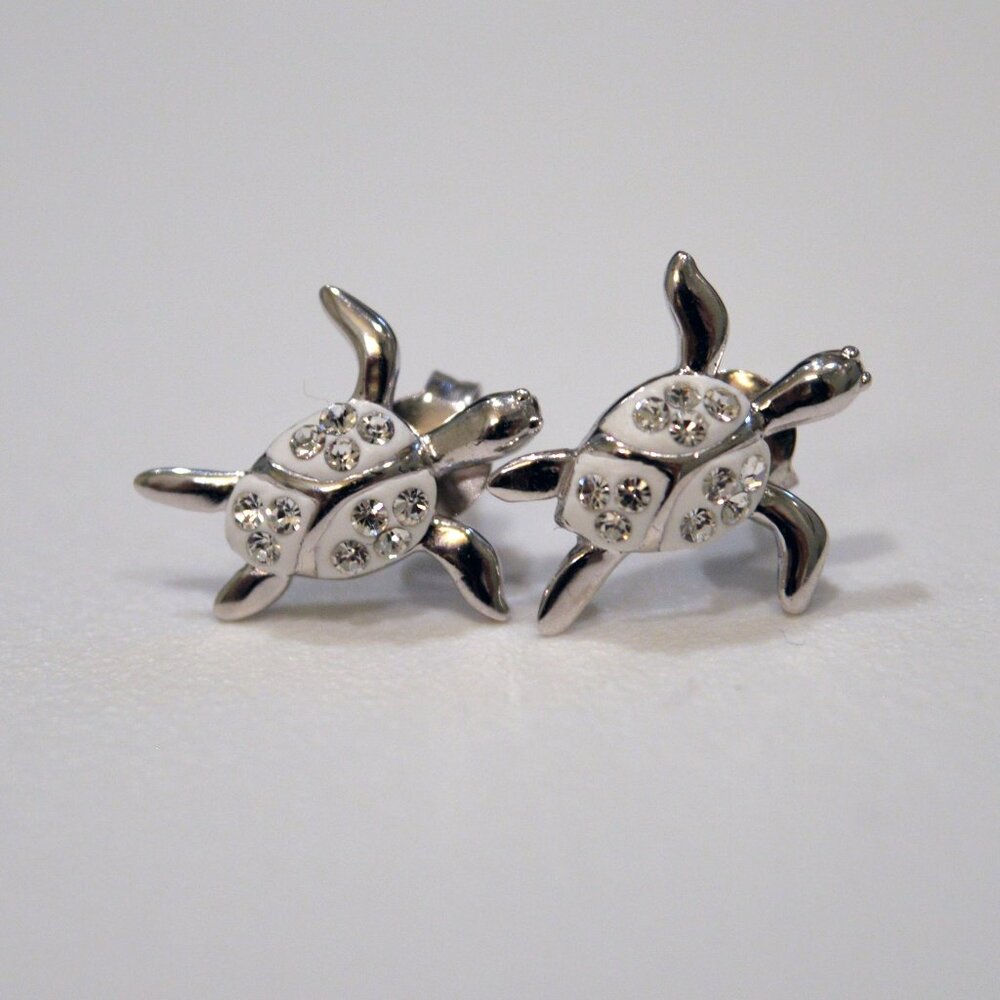 White Turtle Swarovski Stud Earrings